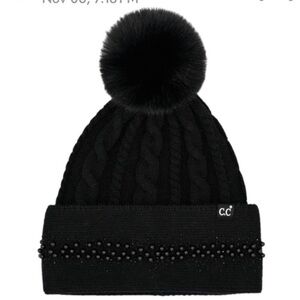 Black Knit Beanie with Pom Pom